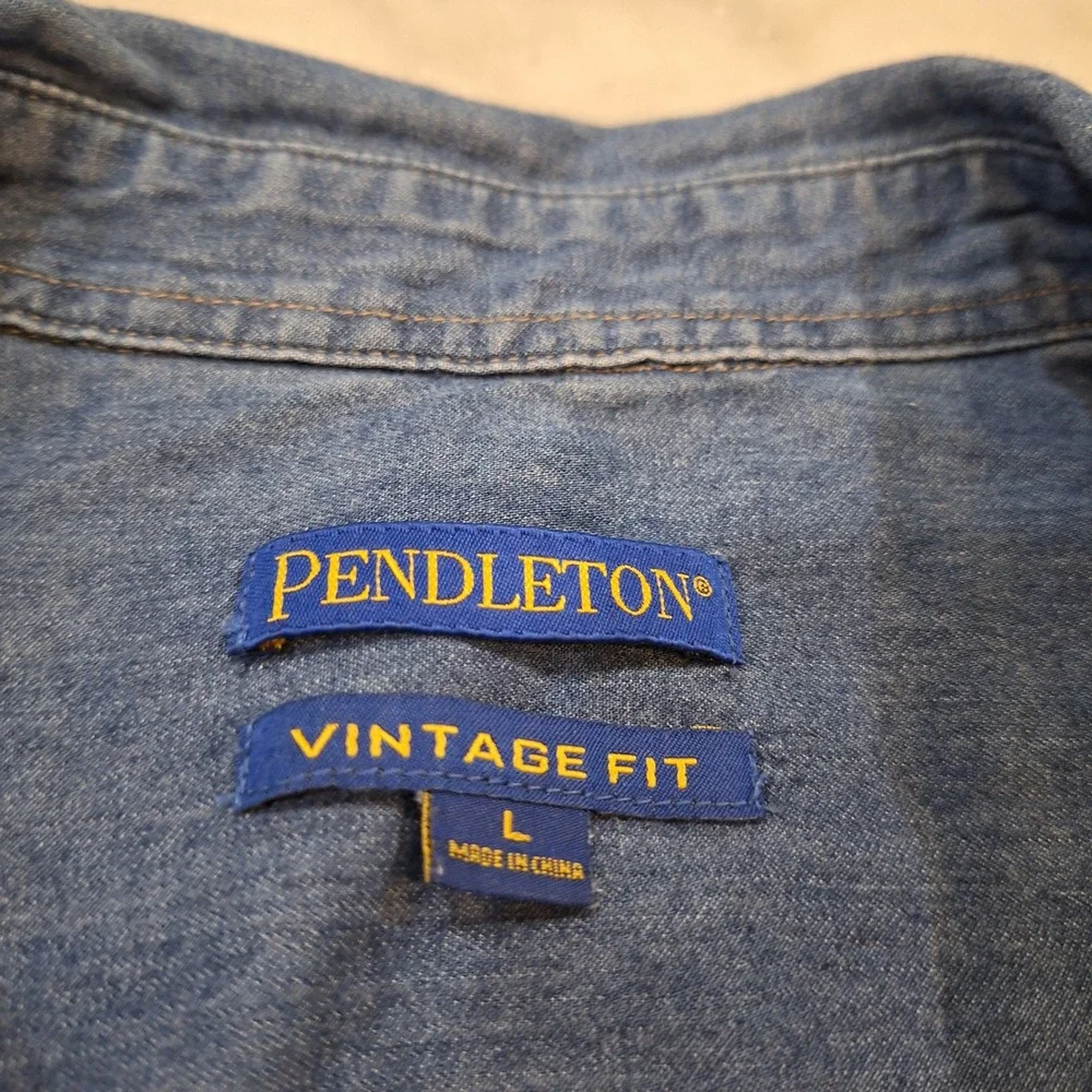Pendleton Denim Shirt Women Lg Blue Vintage Fit Cotton Button Up Western Top - Picture 2 of 7
